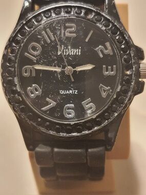 🦋10/$20🦋 Vivani K9007 Black Rhinestone Silicone Women's Watch